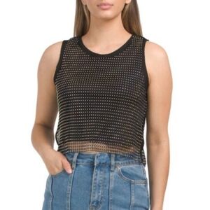 Rachel Zoe Black Crew Neck Mesh Jeweled Blouse Size M